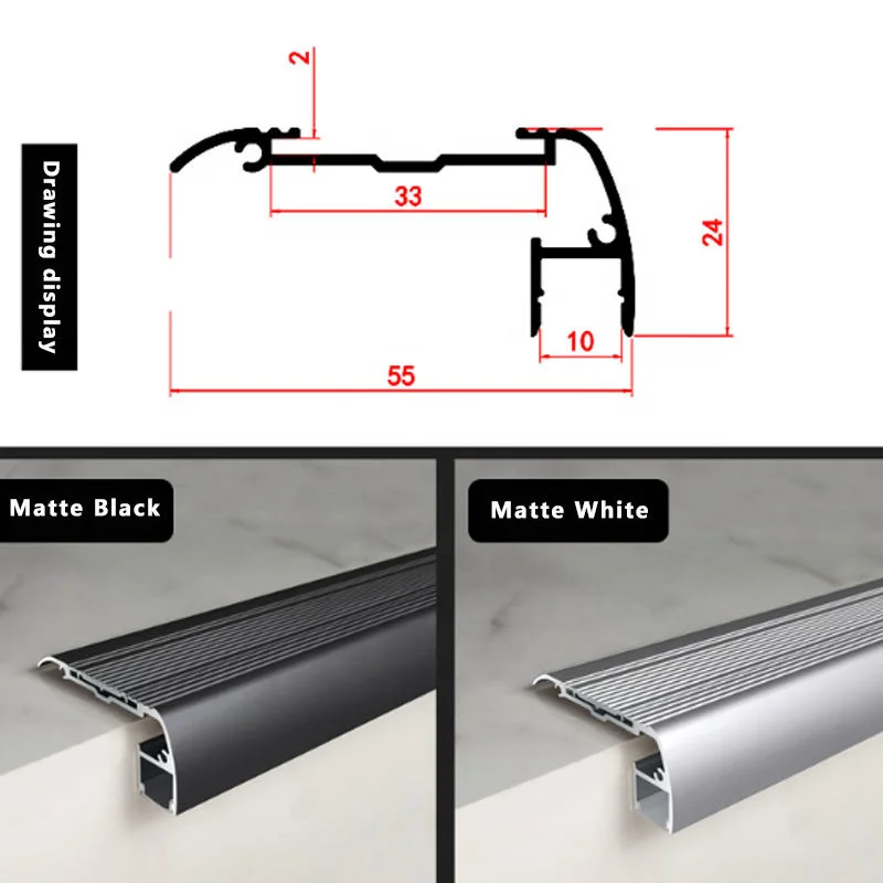 Modern Design LED Profile Aluminum Safety Light Step Stair Nosing Features Rubber Insert