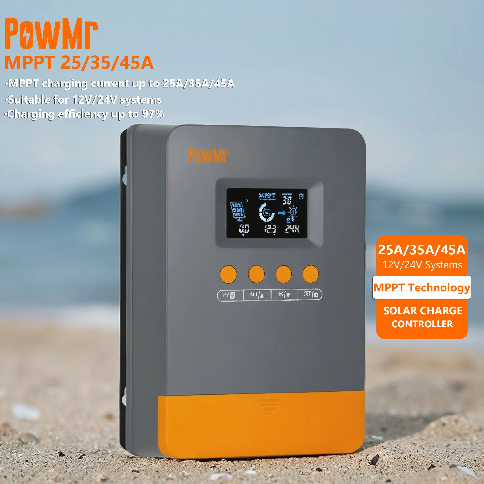 PowMr MPPT充電電流最大25A/35A/45A、12V/24V鉛蓄電池またはリチウム 