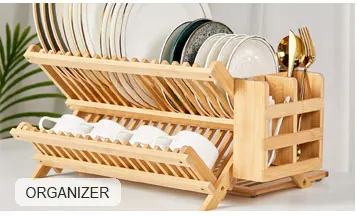 Office Bamboo Desk organizer with Drawer and  6 Slots Natural