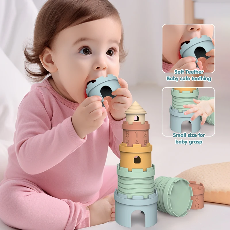 Bpa Free Silicone Soft Castles Building Blocks Teething Stacking ...