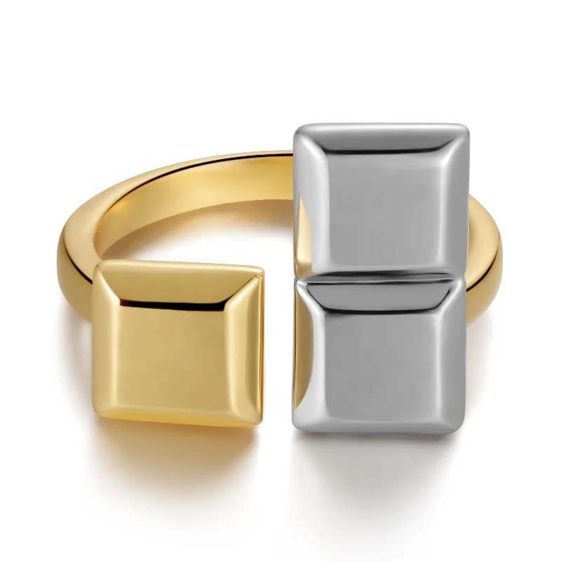 18K Gold Plated Brass Jewelry Square Design Mixed Color Adjustable Opening Accessories Rings R224161
