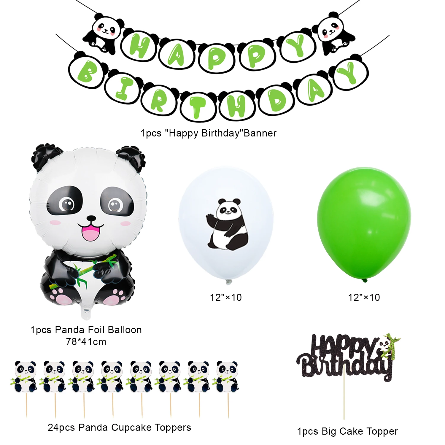 65-teiliges Panda-Party-Set – Mit Banner, Ballons, Cupcake-Topper, Tischdecke Für Kindergeburtstag Oder Babyparty