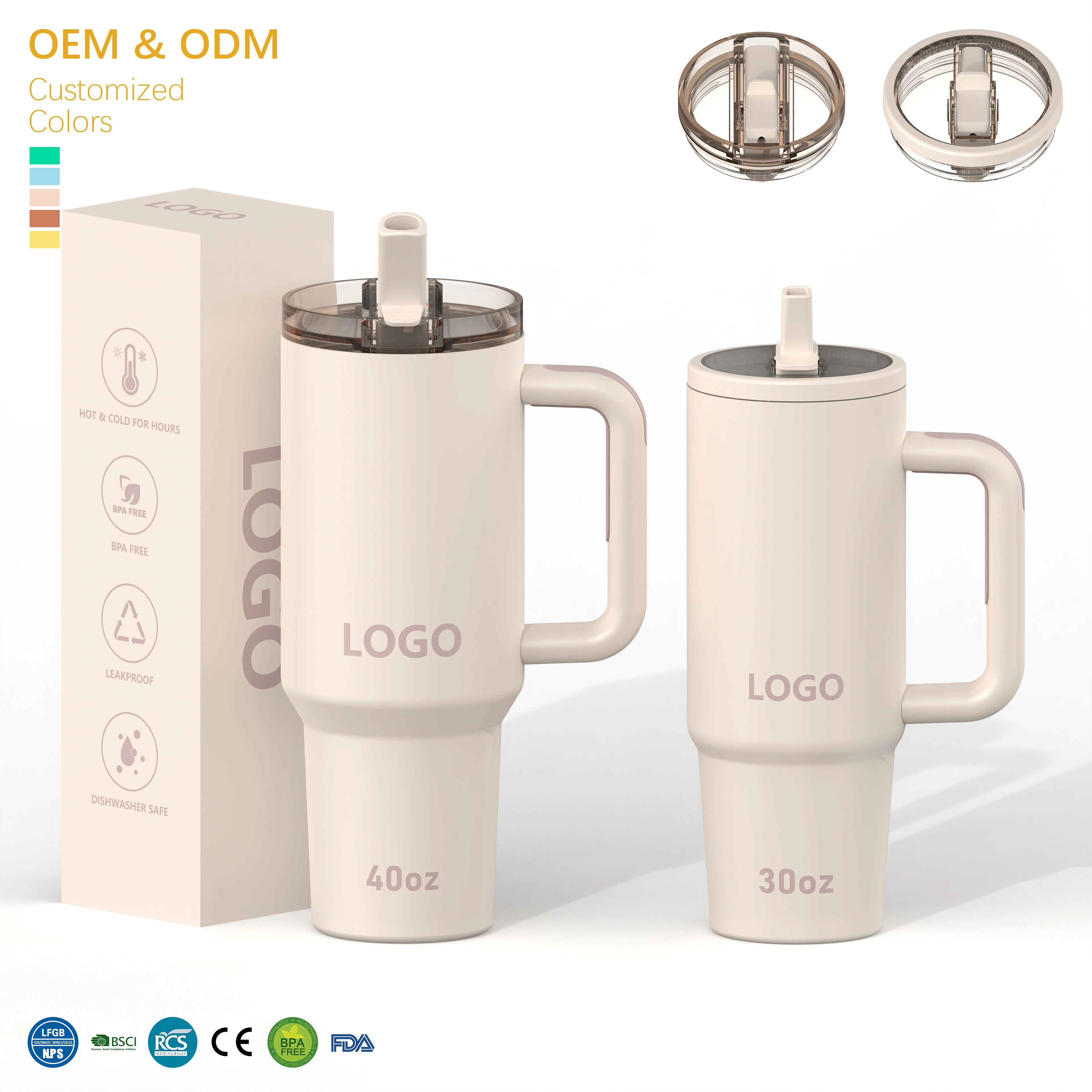 30oz Insulated Travel Mug Iced Coffee Cup With Patent Lid Reusable Stainless Steel Water Bottle Tumbler with Handle Straw