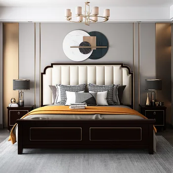 Light Luxury Solid Wood The Bed Modern Minimalist Master Bed Room Set Furniture 1.8m Internet Celebrity Double Princess Bed
