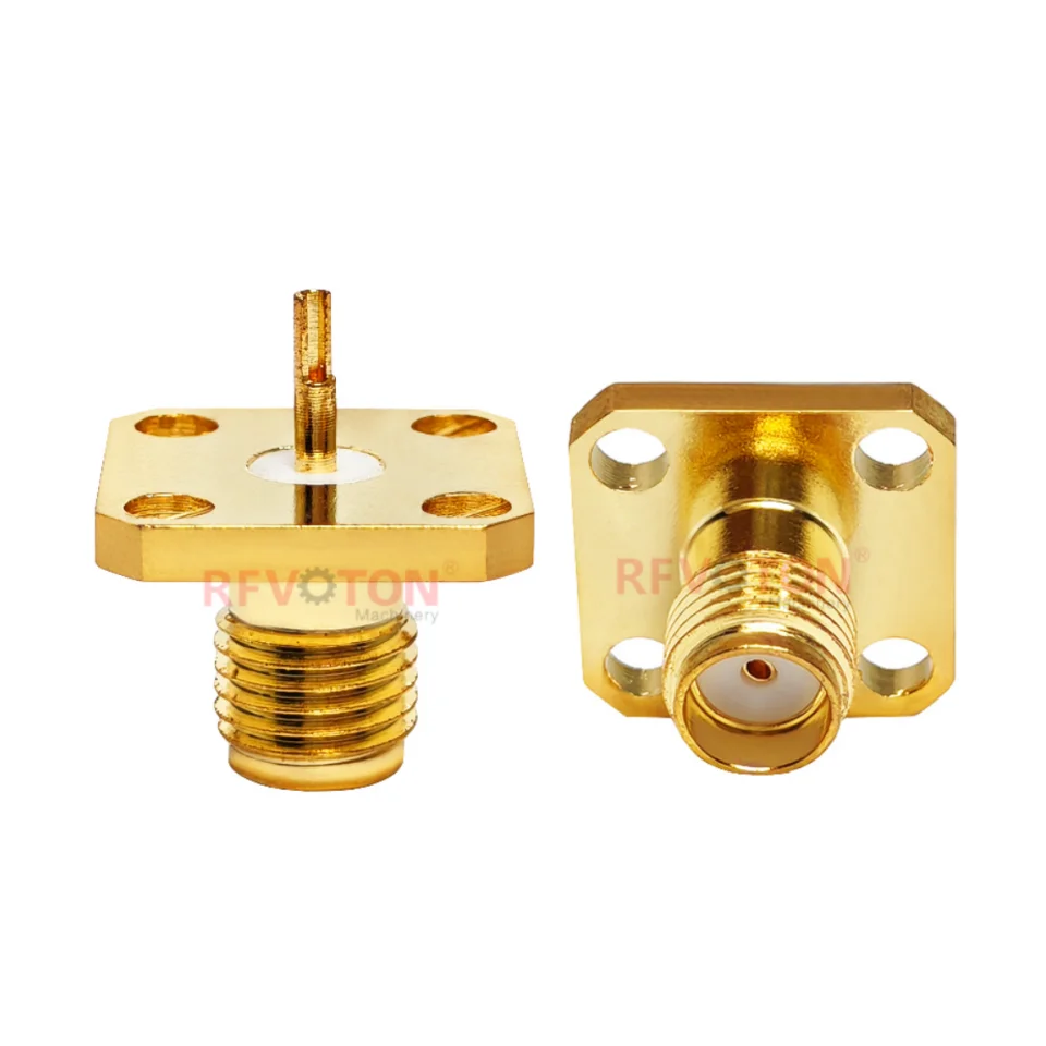 Factory Price 50 Ohm SMA Female Jack Socket 4-Holes Flange Panel Chasis Connector PCB Mount SMA Edge RF Coax Coaxial Connectors