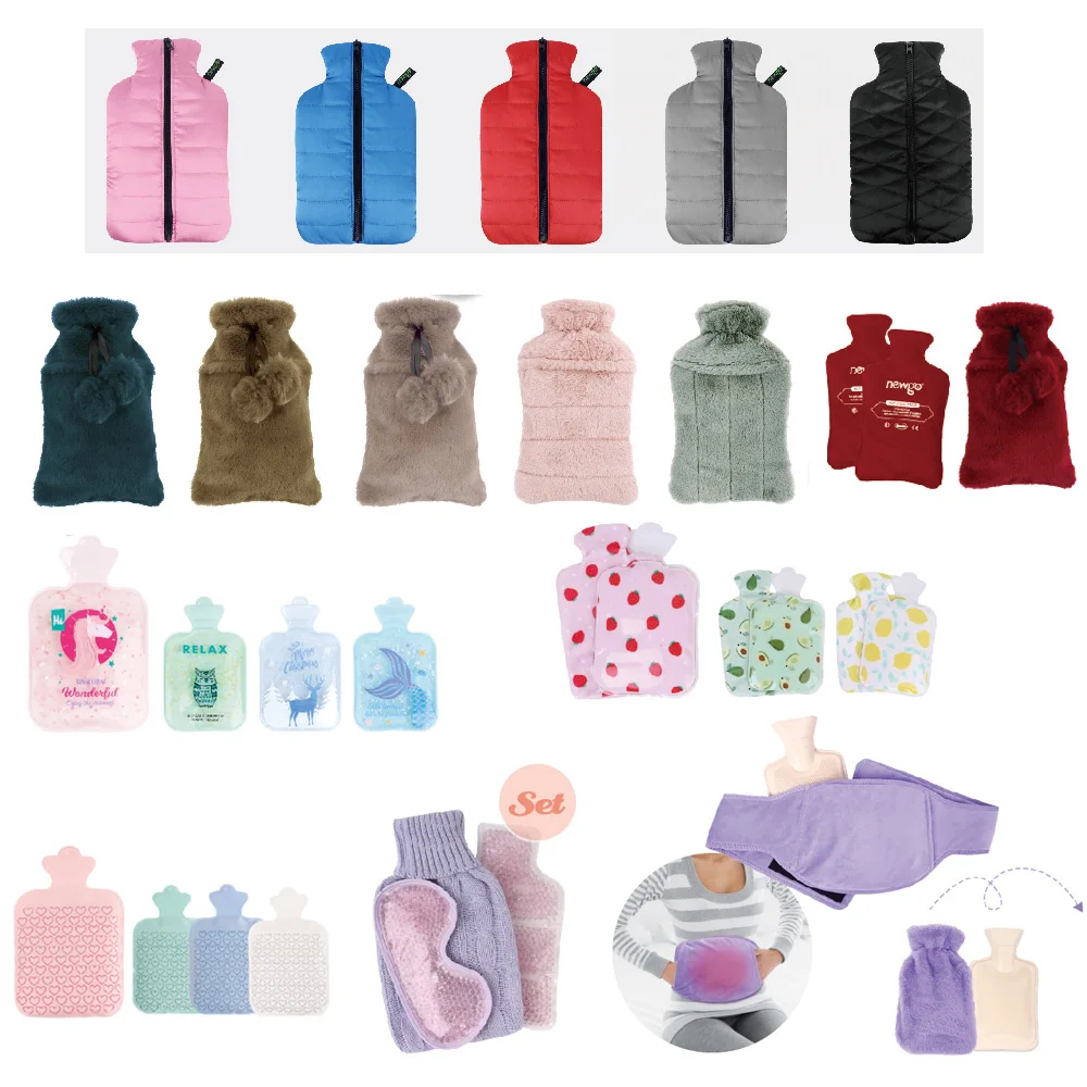 Reusable Hot Water Bottle Bag with Plush Soft Fur Cover Rubber Hot Water Bag Cover Custom