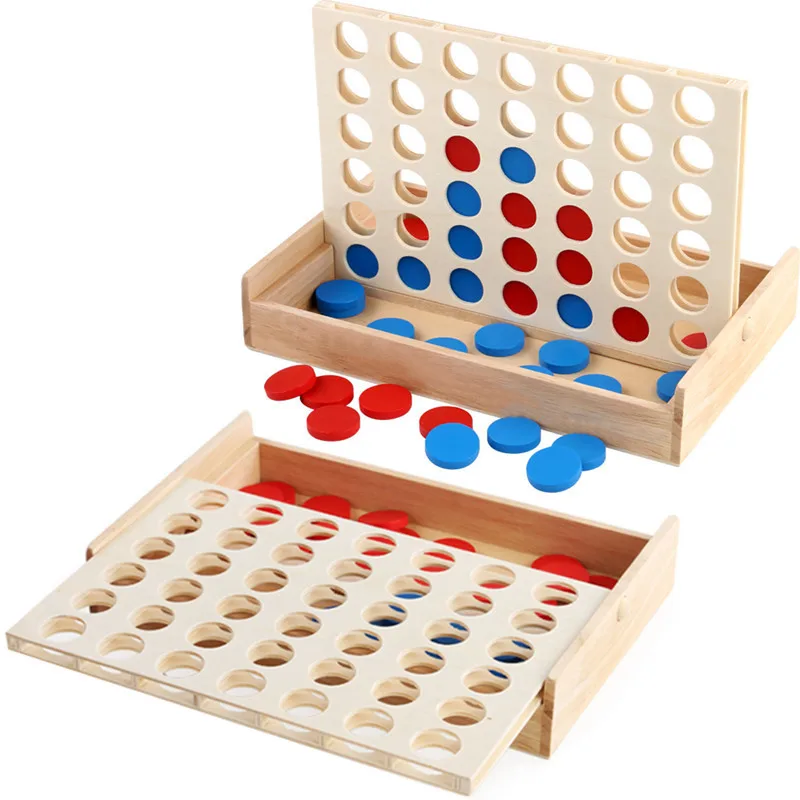 Connect 4 in a Line Board Game Children Educational Toys Wooden Foldable Kids Children Line up Row Board Toy Bingo Game