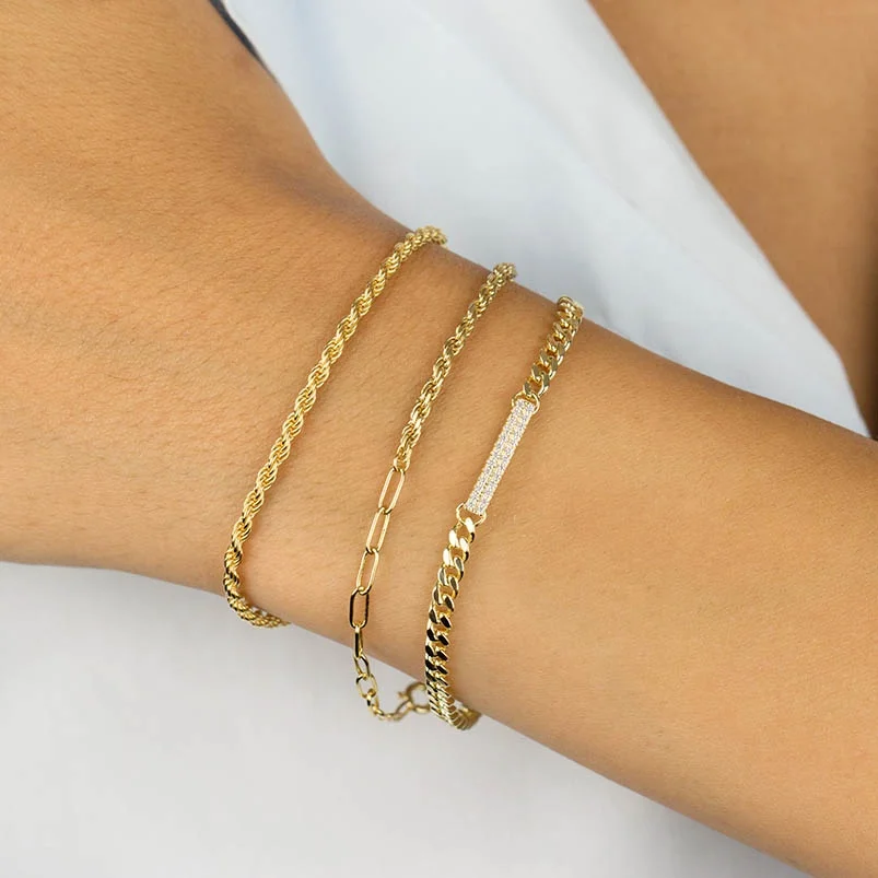 Gemnel 2022 New Design 925 Sterling Silver 18k Gold 3mm Twisted Rope Chain Bracelet Women