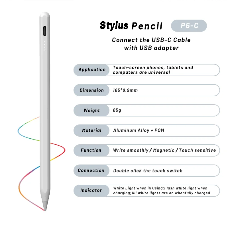 
 Высокоточный 4 светодиодный индикатор, металлический Универсальный емкостный стилус, сенсорный карандаш для планшета, смартфона, android, windows  