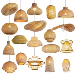 Handmade Rattan Pendant Light with Bamboo Lamp Shade Hanging Ratan Lighting for Home Wicker Chandeliers Rattan Lighting Fixture