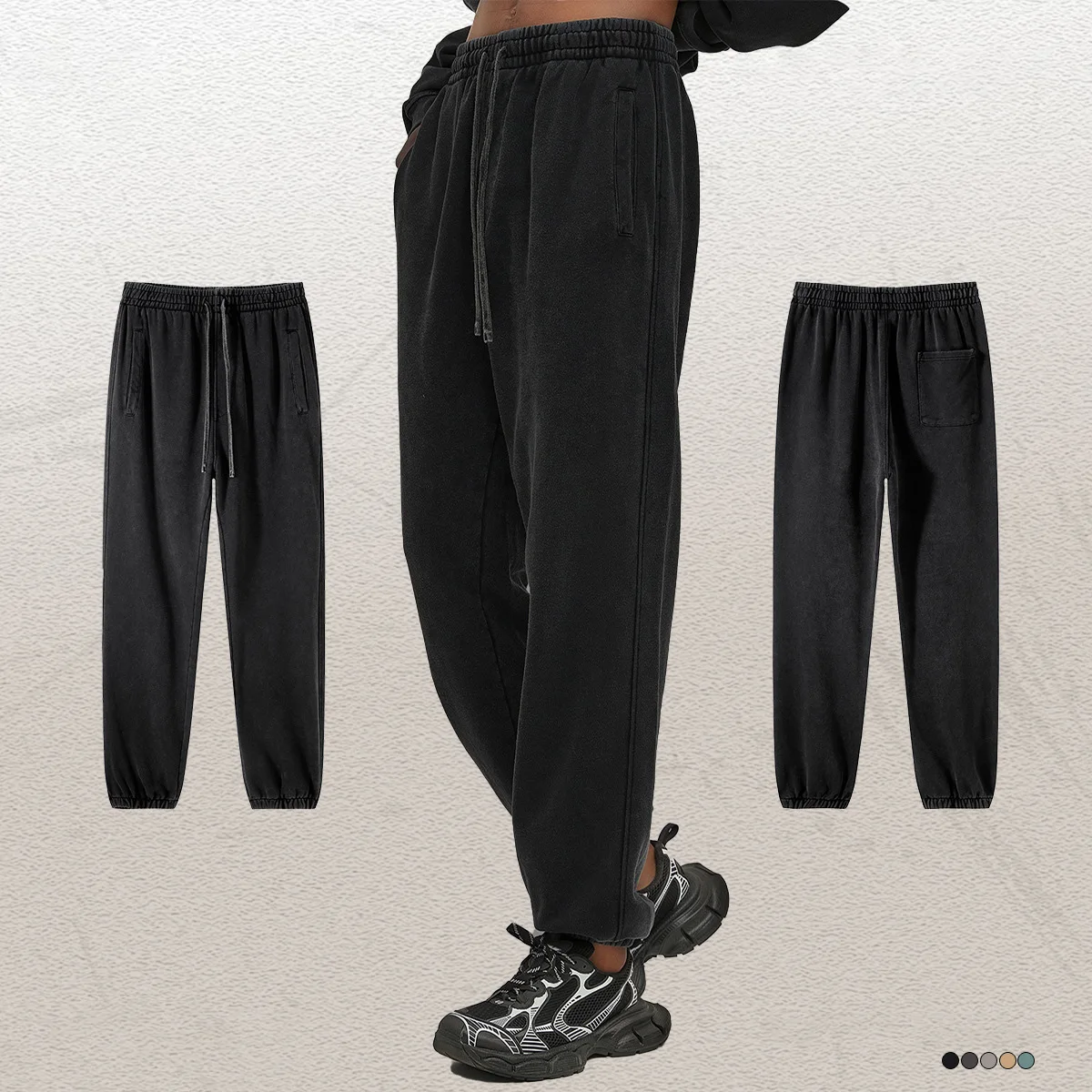 Xinglan 100% Cotton Vintage Heavy Weight Acid Washed Sweat Pants