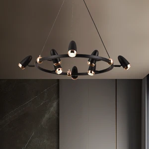 JACKSUN Modern Designer Adjustable Rotating Chandelier Iron Glass Dining  Living Room Black Finish LED Lighting