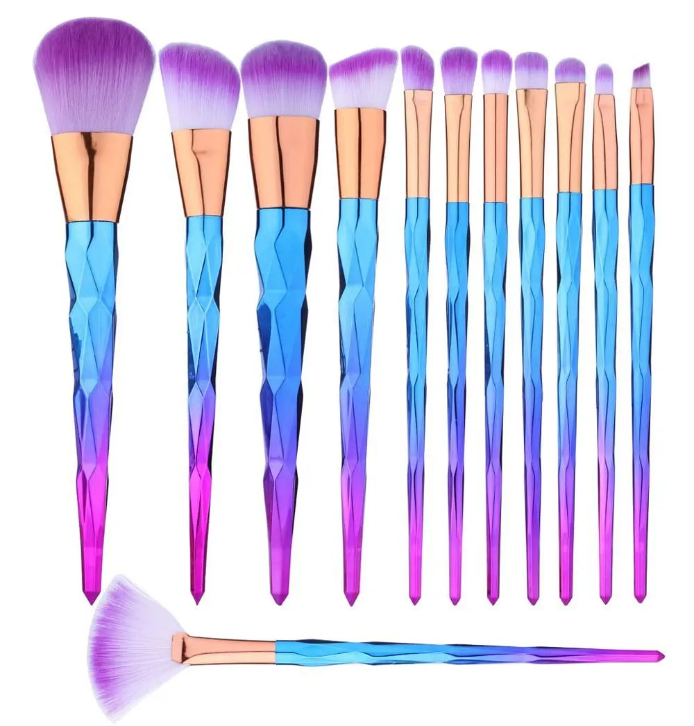 Fuumuui Rose golden Glitter Handle 10pcs crystal diamond foundation brush set with PU bag makeup bru