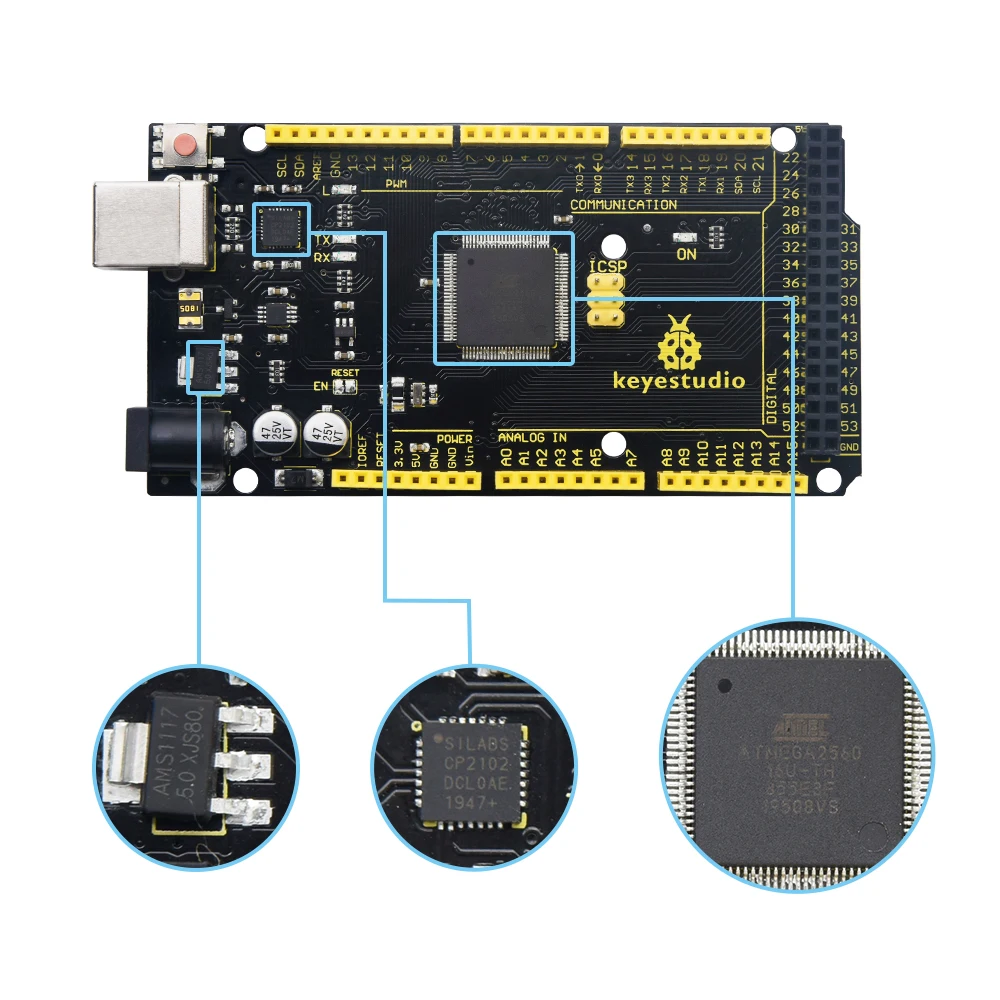 Keyestudio MEGA Development 2560 R3 Board Compatible with Arduino Mega 2560 Microcontroller Board