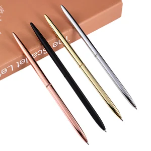 Custom Logo Slim Ball Hotel Pen Luxury Black Metal & Rose Gold 50pcs Promotional Ballpoint Pens for Office & School Sports Pens