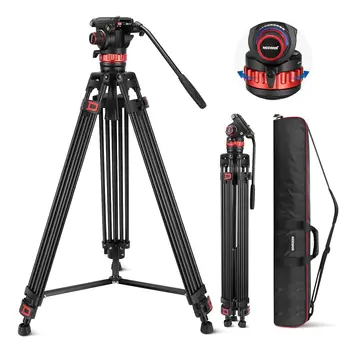 NEEWER 89-189cm 74" Video Tripod With Adjustable Fluid Head Metal Heavy Duty Dual-Mode QR Plate Compatible With RS Gimbals
