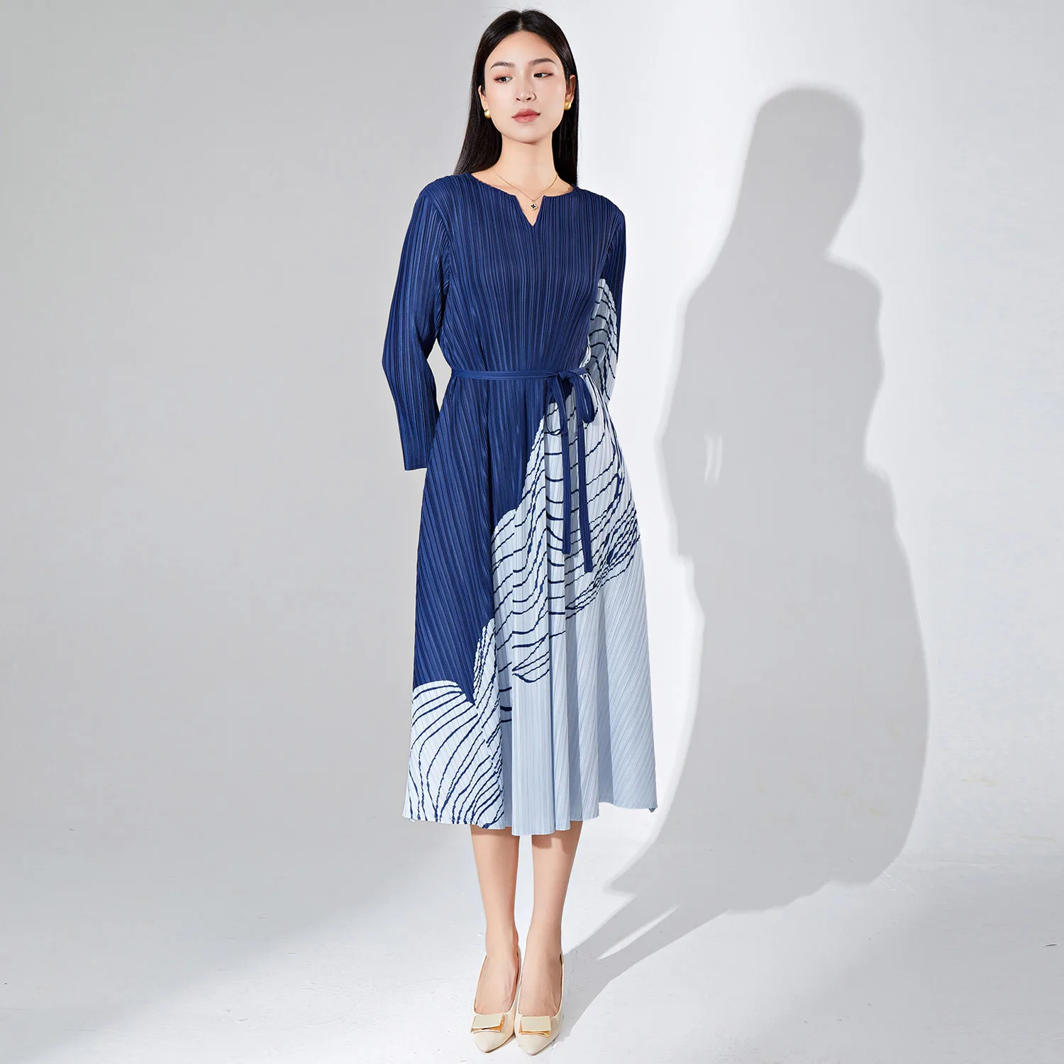 Stylish Slimming Pleated Midi Dress Unique Miyake-Inspired Design Long Arm  Casual Office Dress Printed Decoration Shirt Styles| Alibaba.com