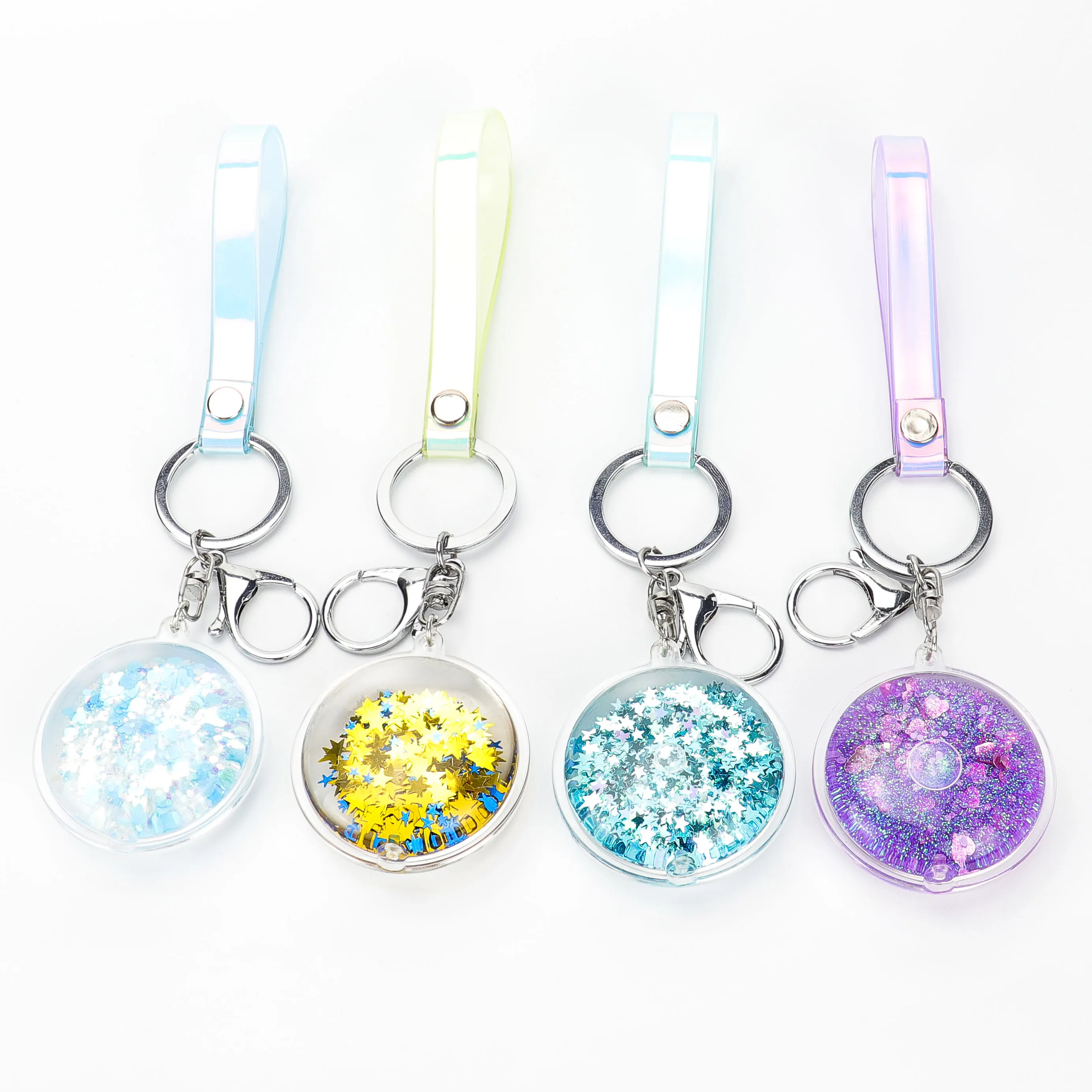 Water Oil Filled Liquid Key Ring with Acrylic Sequins