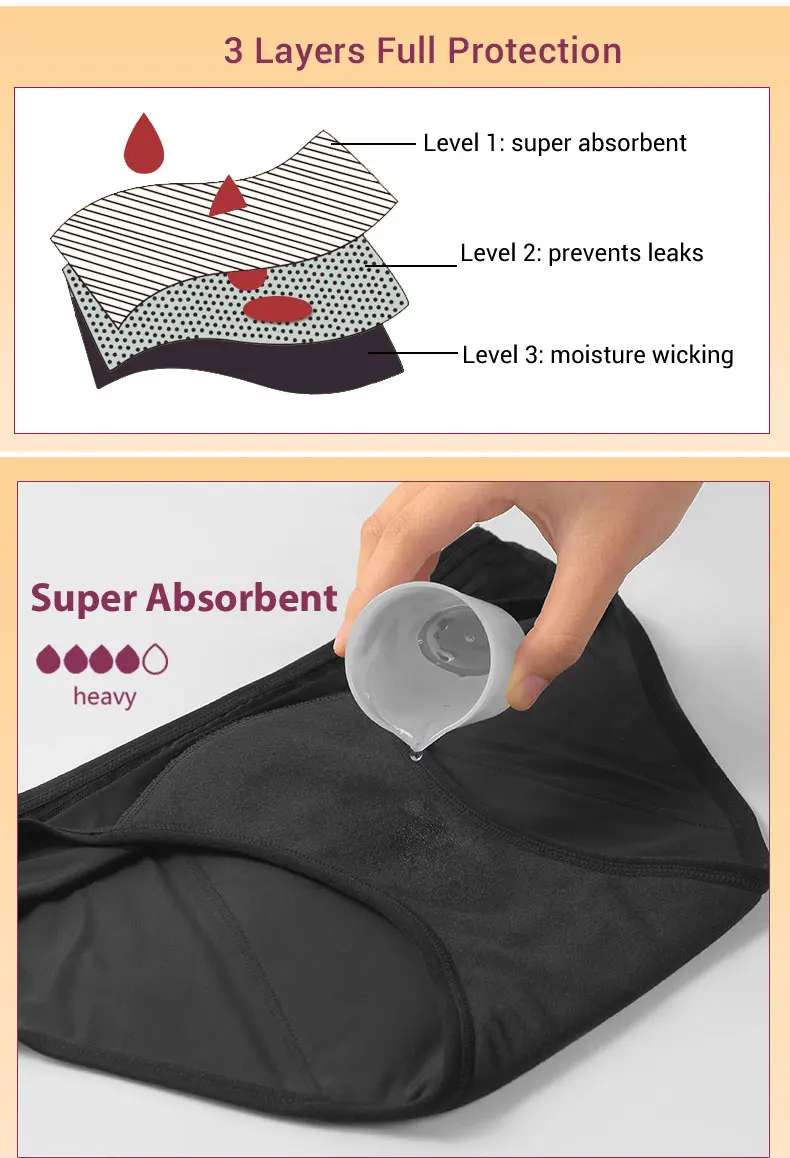 Women Fitness Menstrual Panties 4 Layer Leak Proof Padded Organic Cotton Menstrual Period
