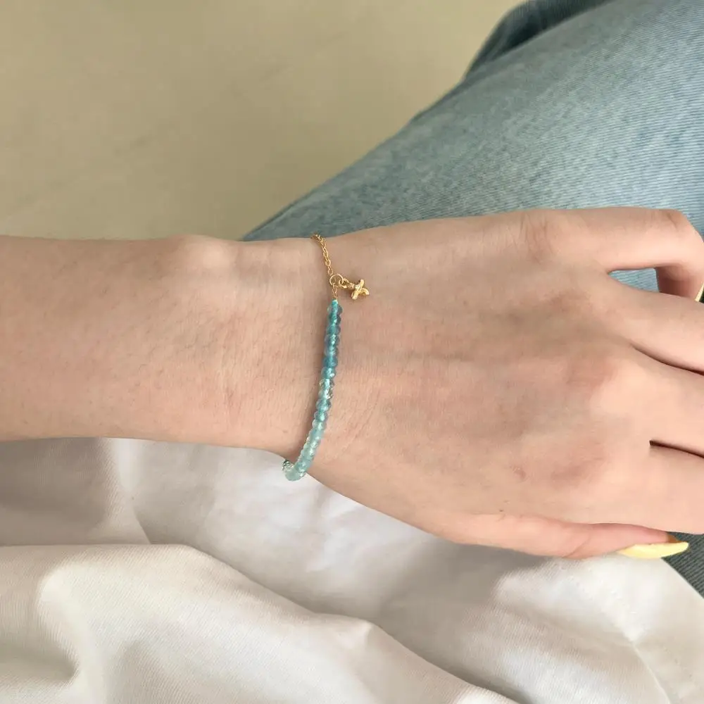 KAKODIY Ins Style 18K Gold Plated 925 Sterling Silver Jewelry Natural Blue Crystal Bead Chain Bracelet detail 6