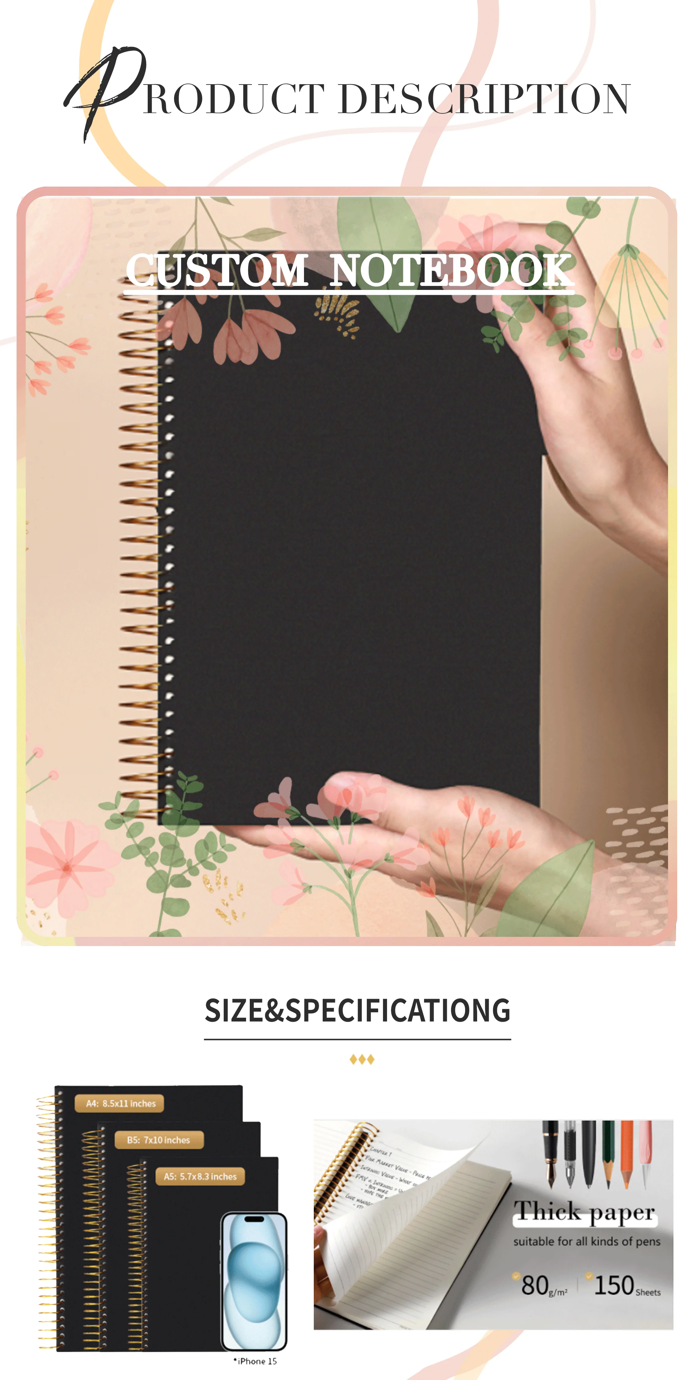 Customizable Gold Foil Coil Thick A5 Hardcover Spiral Notebook Diary ...