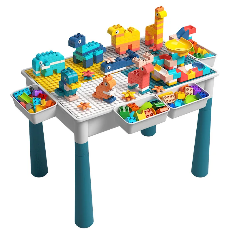 Multifunctional Building Table Kids Activity Big Building Blocks Compatible Educational Children Table Large Block Toys Gifts