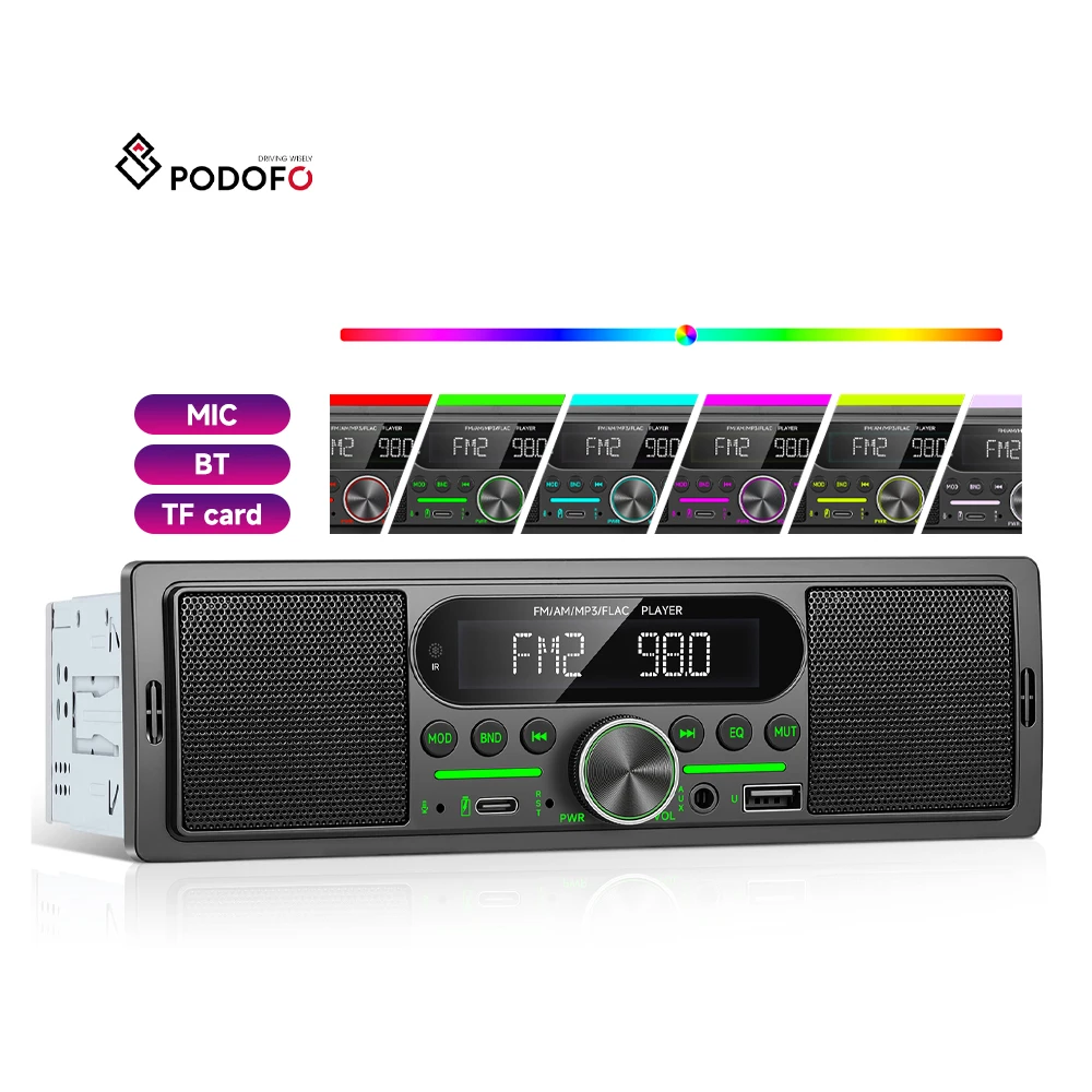 Podofo 1DIN Podofo Car MP3 Player Built-in Speaker FM AM Radio Para Carros Autoradio USB/AUX MP3 Button Light Car Stereo Radio A4634