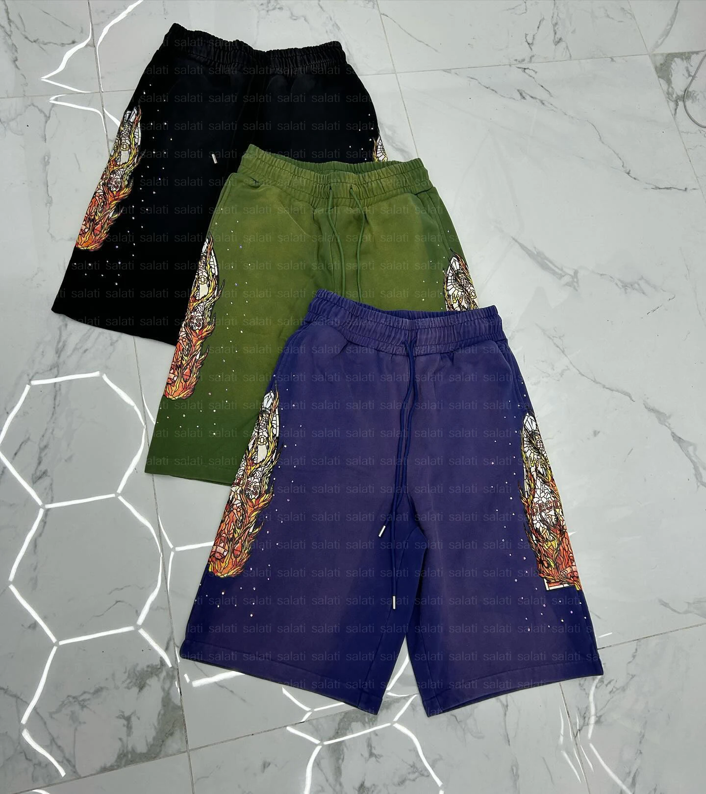 Custom Designer Streetwear Summer Track Sweat Jogger Distressed Baggy Cotton Sun Faded Puff Print Acid Washed Shorts for Men gallery 4