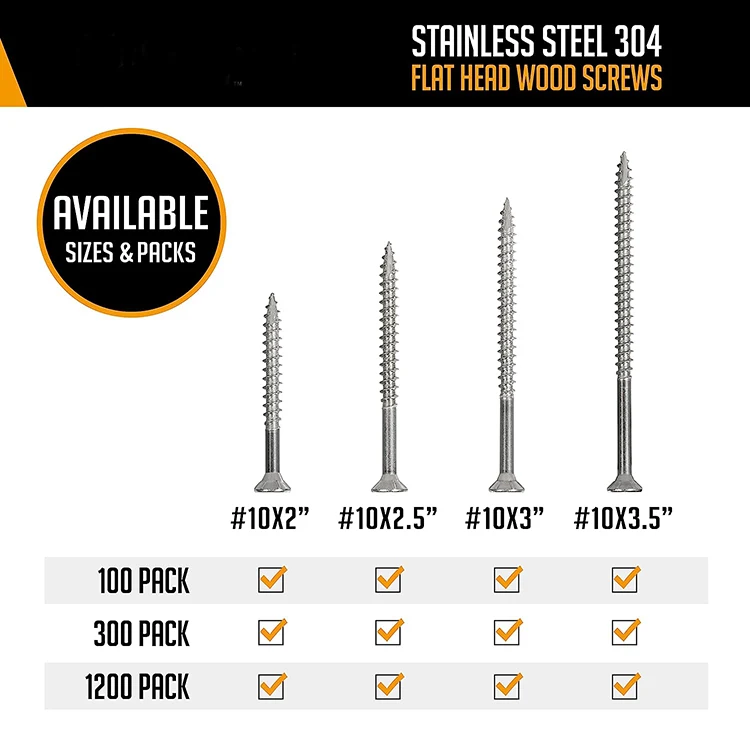 #10 x 2 Inch Stainless Steel Deck Screws - 100 Pieces, Stainless Steel Flat Head Drywall Screws with T25 Star Drive Bit manufacture