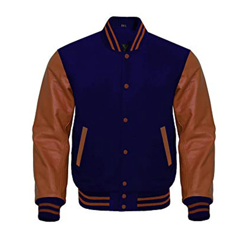 wholesale wool leather brown arms varsity jacket - buy varsity