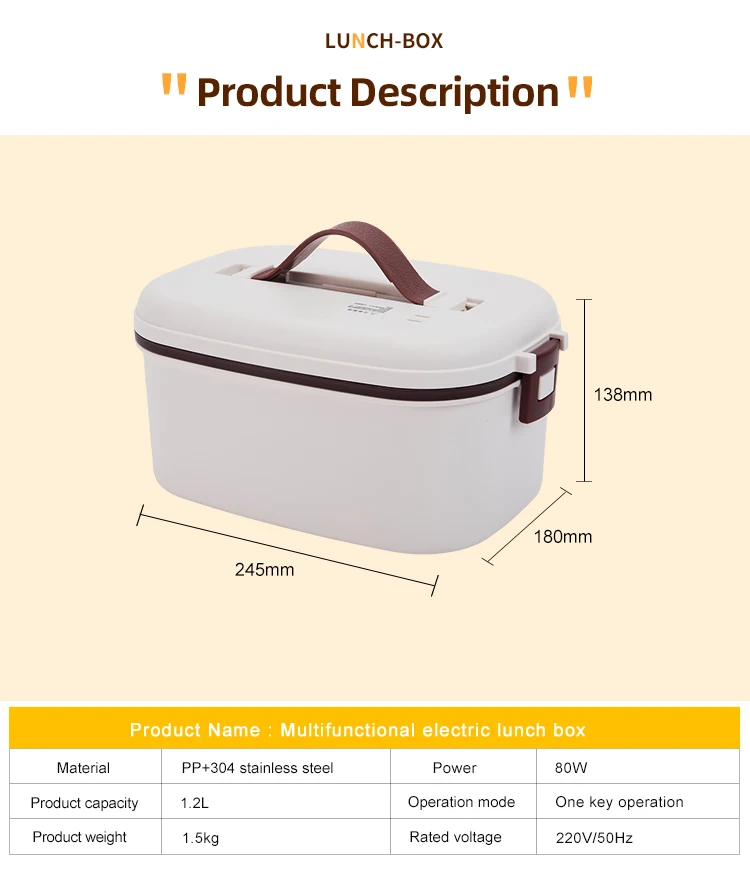 Scaldavivande Elettrico Portatile 80W, Lunch Box Da 1,8L, Modello KXD-638-FCC, Nuovo