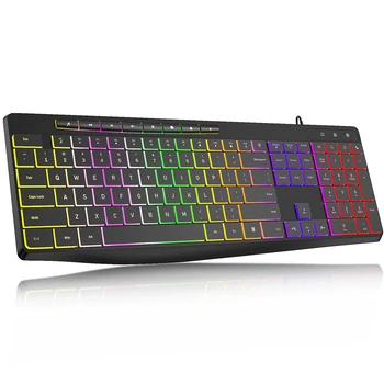 Computer PC RGB Backlit Keyboard RGB Backlit LED Colorful Teclados Spain US Layout Waterproof Slim Wired Keyboard Custom Logo