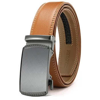 New Arrival Ratchet Genuine Leather Belts Automatic Buckle Wholesale Factory OEM Brown For Men's Business Dress accessories
