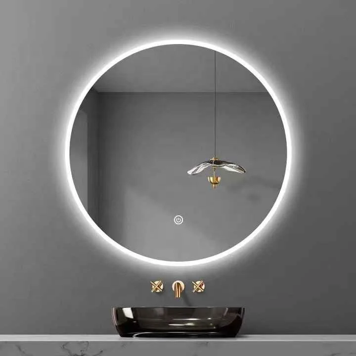 Customized Wholesale Circular Wall-mounted Backlit Touch Three-color Multi-functional Borderless Smart LED Mirror for Hotel