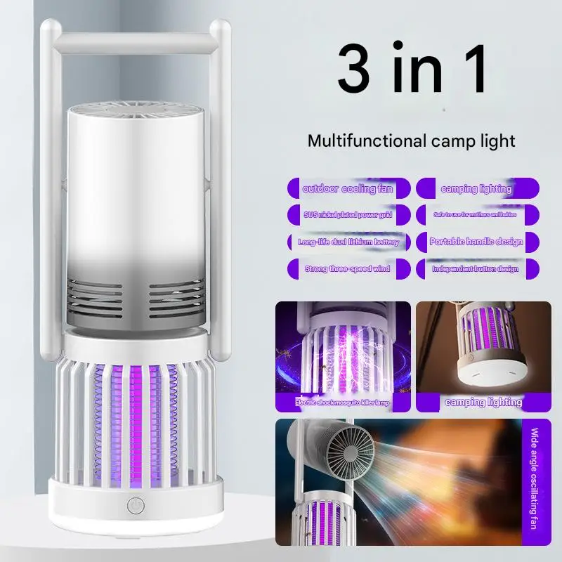 Mosquito Killer Lamp Outdoor Electric Shocker UV Light Bug Zapper Trap 3 in 1 Camping Fan Mosquito Killer Lamp Electronic
