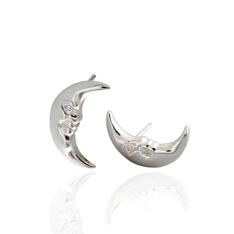 Whimsical and Pretty Jewellery Moon Face Earrings Gold or Silver Fun Cute Man in the Moon Stud Earrings in Sterling Silver