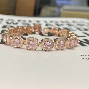 GEMLOVE Icy Pink Lab Diamond Heart Bracelet - 14K/18K Gold Unisex Rap Jewelry OEM/ODM