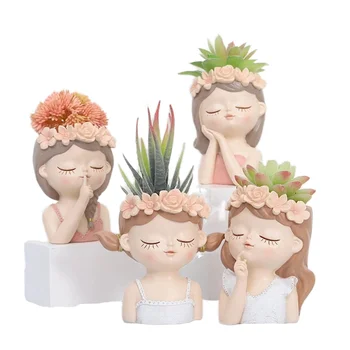 Cute Girl Sculpture Ceramic Tabletop Vase Custom Logo for Garden/Home Decor Living Room Wedding Gifts and Decorations