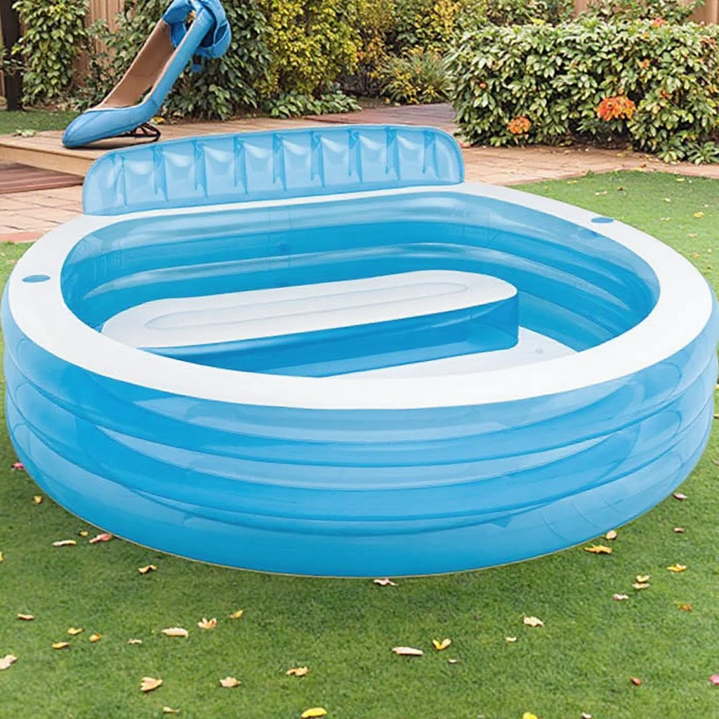 Inflatable PVC Swimming Pool with Cup Holder and Backrest for Family Parties Adults and Newborns for Garden Yard Lounge