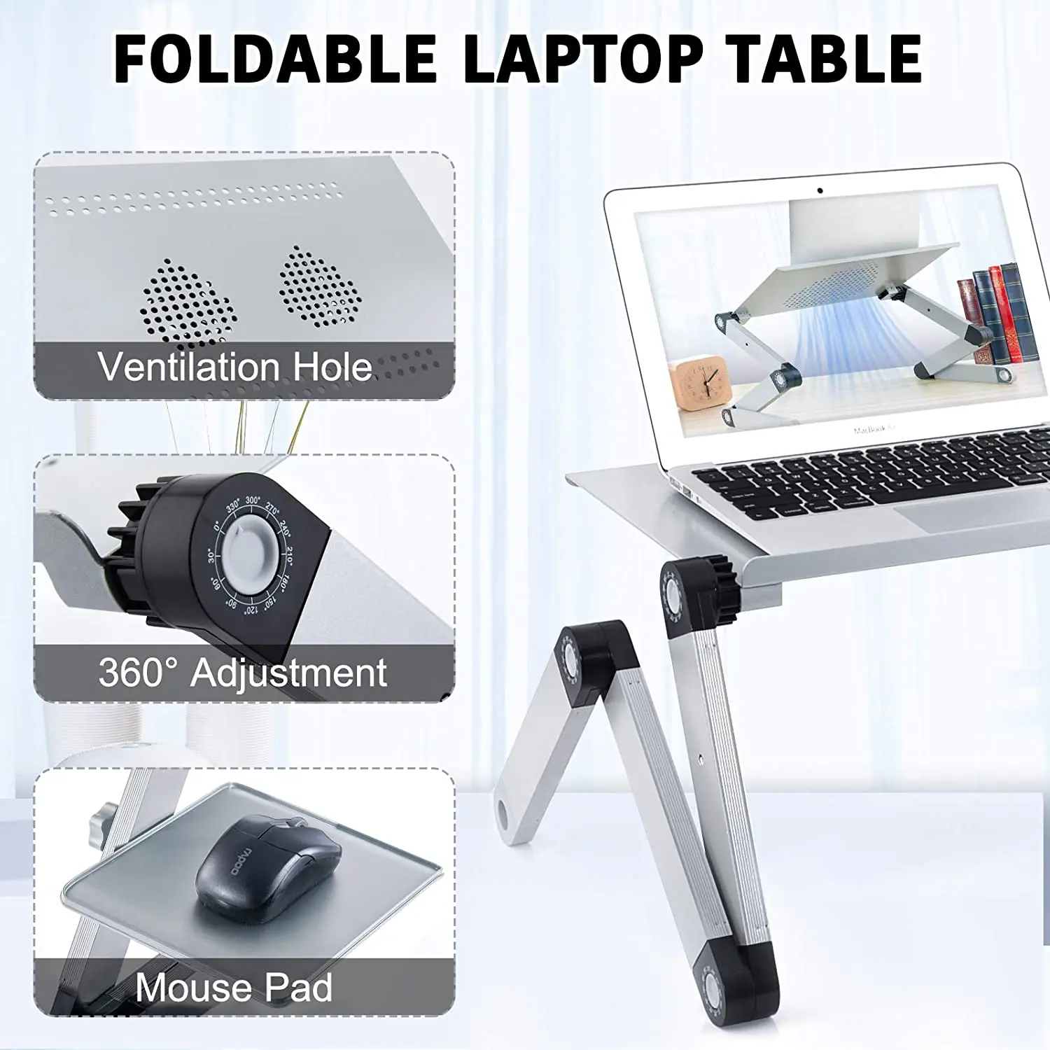 Computer Shelf Collapsible Aluminum Stand Adjustable Folding Lap Laptop Desk