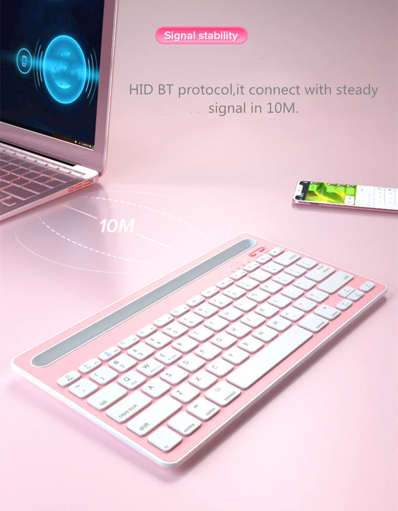 pink wireless keyboard with built in stand