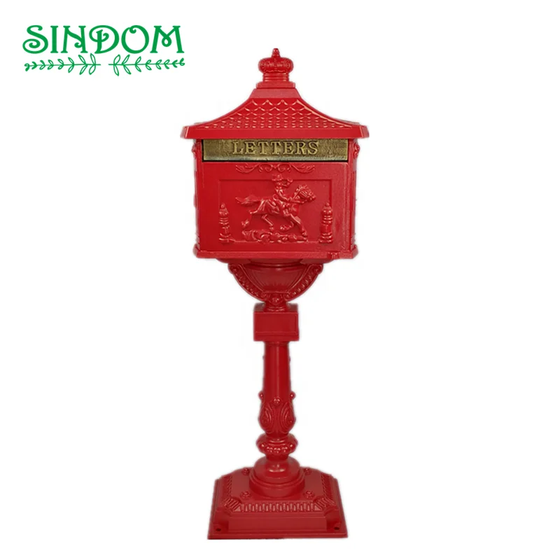 Antique Design Cast Aluminum Red Post Mailbox With Lock For Outdoor