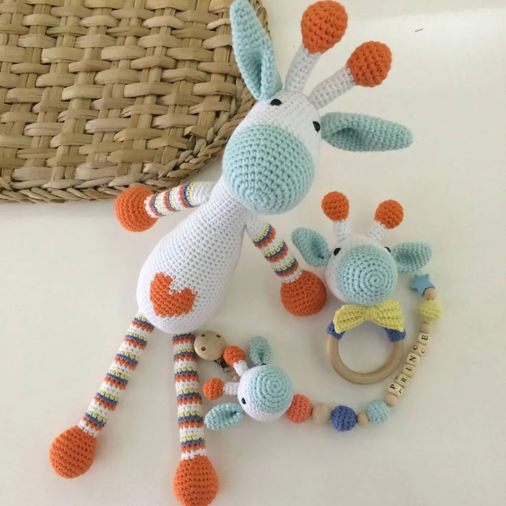 Handmade Giraffe Crochet Amigurumi Teether,Rattle,Pacifier Set Baby ...