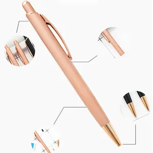Promotional Bulk Rose Gold Classic Metal Aluminum Press Ballpoint Pen With Laser Custom Hotel Logo for OEM Office