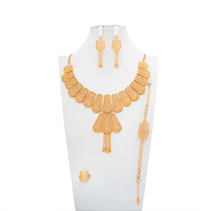 Artificial Islamic Ladies Jewelry Sets-Delicate Minimalist Necklace & Earrings Brass 18K Gold Plated for Wedding Party Occasions