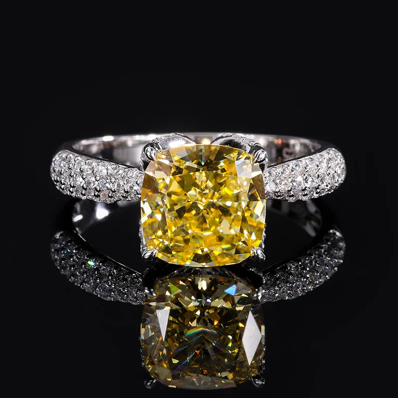 S925 Silver Engagement Ring with Main Stone 9*9 Simulated Padparadscha, Zircon Female Fine Jewelry for Women