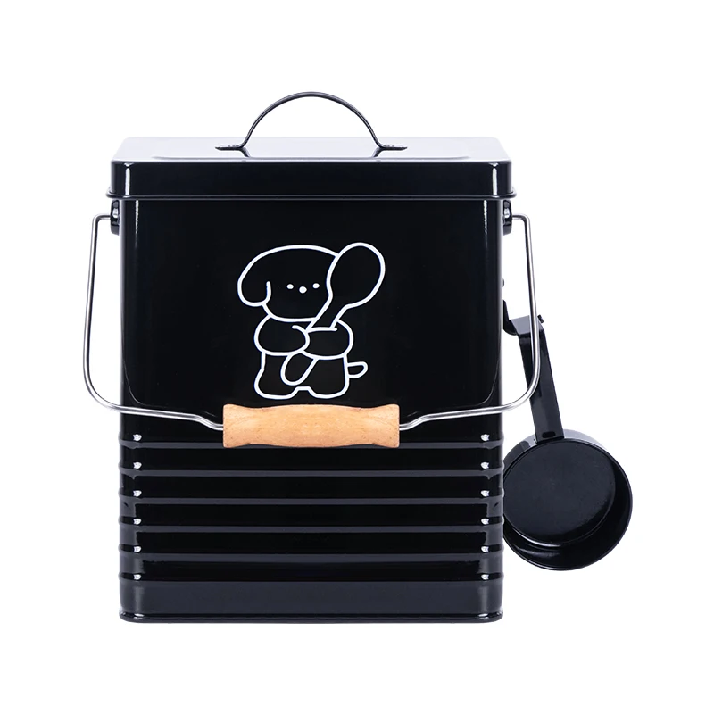Cute Cat Litter Storage Canister with Lid Galvanized Iron Metal Dog Food Storage Bucket Airtight Pet Food Containers