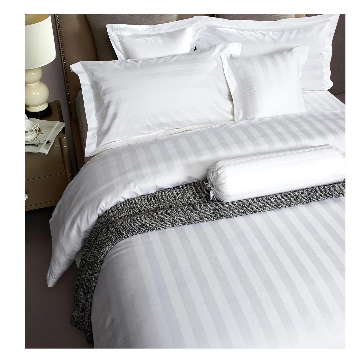 King size White Cotton fabric hotel linen 300 thread count cotton bedsheet bedsheet with comforter for hotel