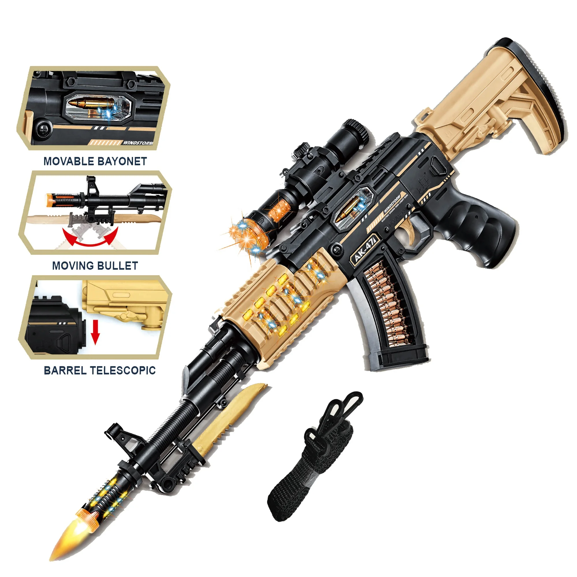 55CM NEW AK47 電動トイガン | 子供用光音振動おもちゃ | アーミーグリーン