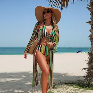 2026 Striped Fashion Lace up Swimsuit Cover Ups